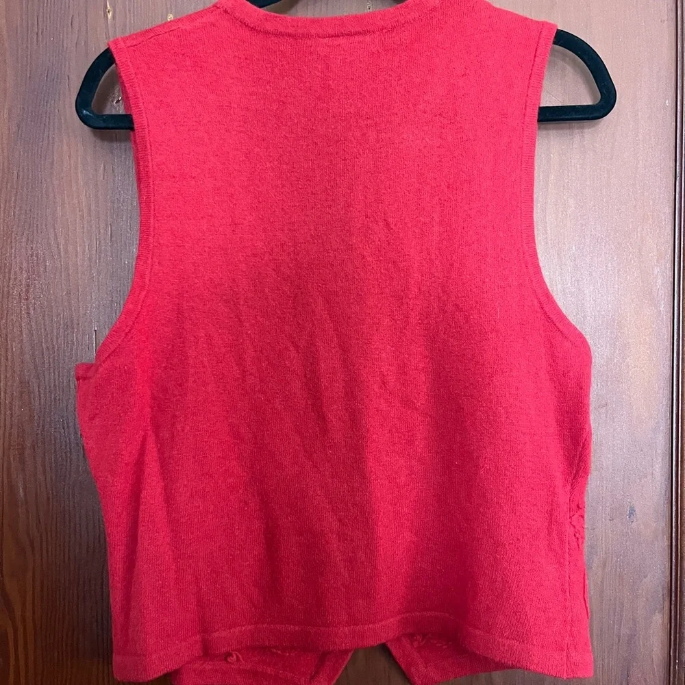 Talbots Red Embroidered V-Neck Sweater Vest - Picture 4 of 4